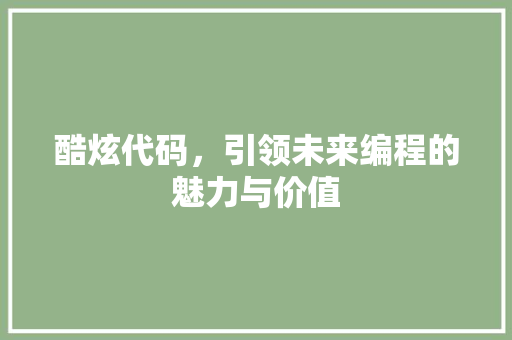 酷炫代码，引领未来编程的魅力与价值