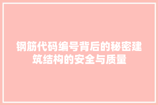 钢筋代码编号背后的秘密建筑结构的安全与质量
