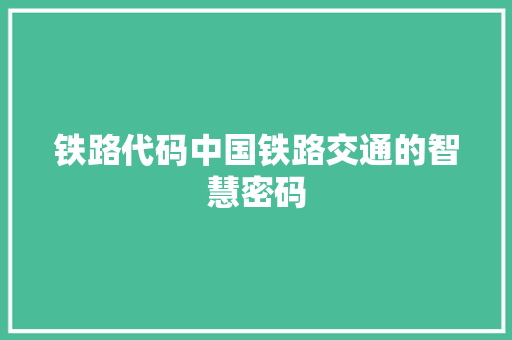 铁路代码中国铁路交通的智慧密码