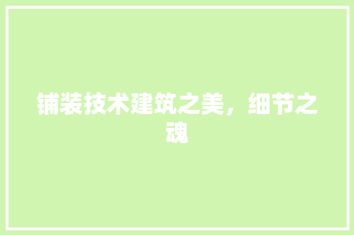 铺装技术建筑之美，细节之魂