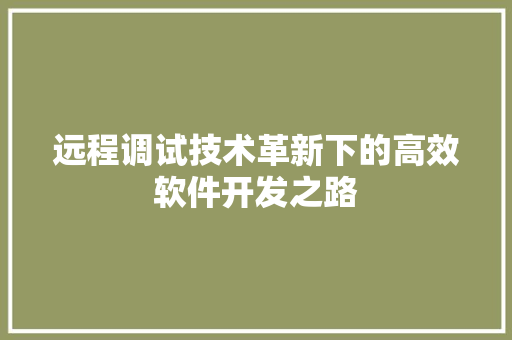 远程调试技术革新下的高效软件开发之路