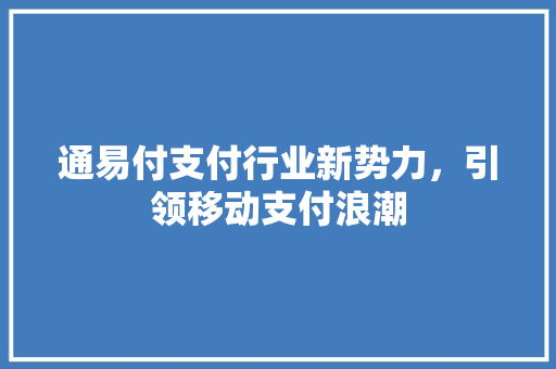 通易付支付行业新势力，引领移动支付浪潮