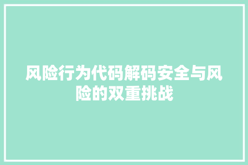 风险行为代码解码安全与风险的双重挑战