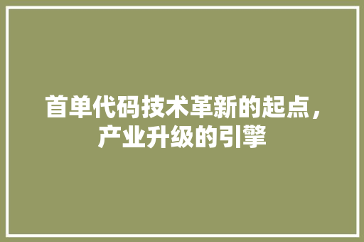 首单代码技术革新的起点，产业升级的引擎