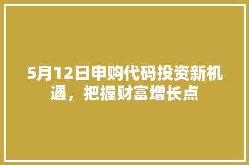 5月12日申购代码投资新机遇，把握财富增长点