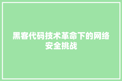 黑客代码技术革命下的网络安全挑战