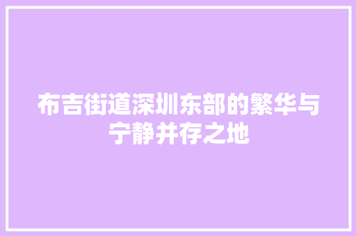 布吉街道深圳东部的繁华与宁静并存之地