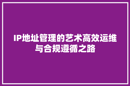 IP地址管理的艺术高效运维与合规遵循之路