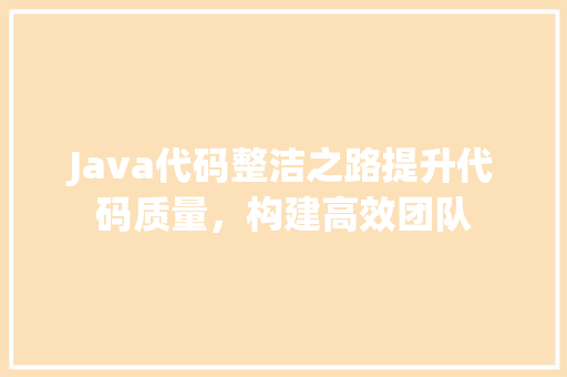 Java代码整洁之路提升代码质量，构建高效团队