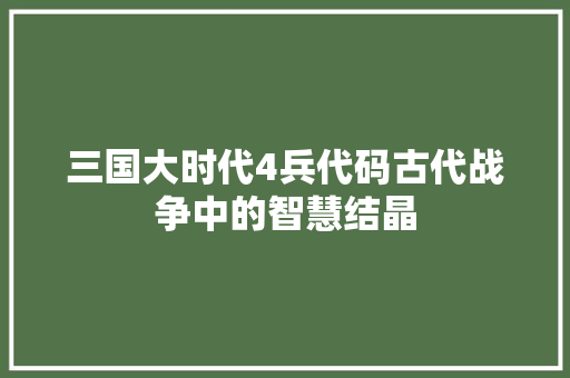 三国大时代4兵代码古代战争中的智慧结晶