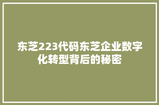东芝223代码东芝企业数字化转型背后的秘密