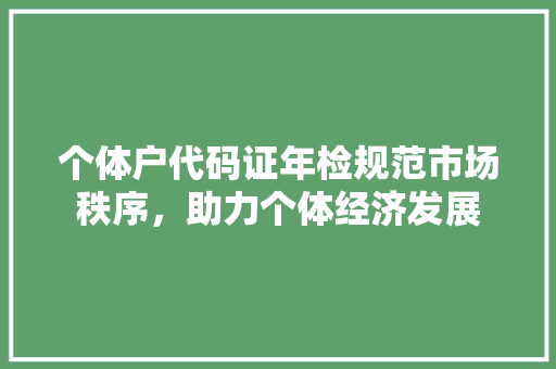 个体户代码证年检规范市场秩序，助力个体经济发展