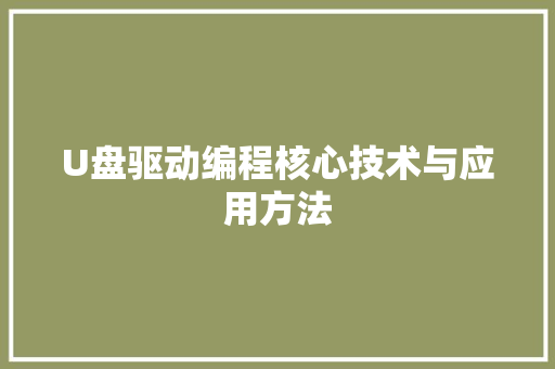 U盘驱动编程核心技术与应用方法