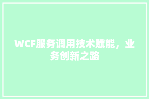 WCF服务调用技术赋能，业务创新之路