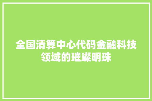 全国清算中心代码金融科技领域的璀璨明珠