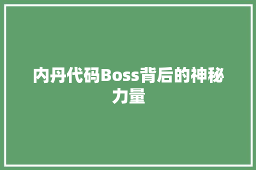内丹代码Boss背后的神秘力量
