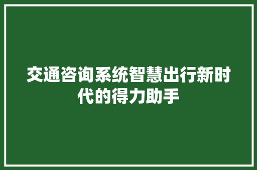 交通咨询系统智慧出行新时代的得力助手