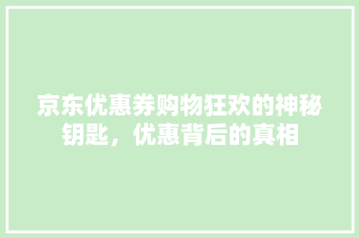 京东优惠券购物狂欢的神秘钥匙，优惠背后的真相