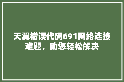天翼错误代码691网络连接难题，助您轻松解决