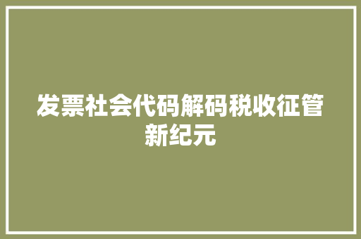 发票社会代码解码税收征管新纪元