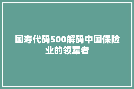 国寿代码500解码中国保险业的领军者