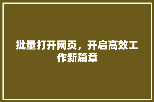批量打开网页，开启高效工作新篇章