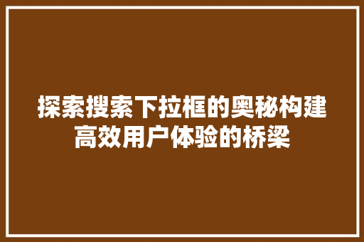 探索搜索下拉框的奥秘构建高效用户体验的桥梁