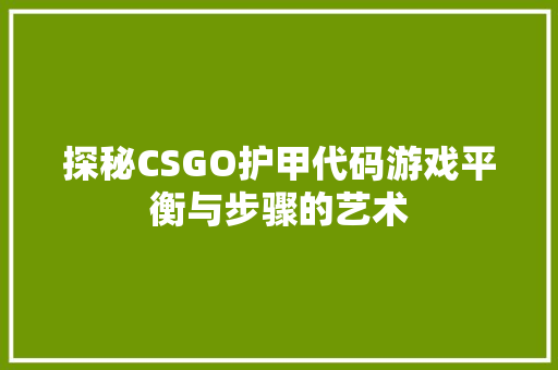 探秘CSGO护甲代码游戏平衡与步骤的艺术
