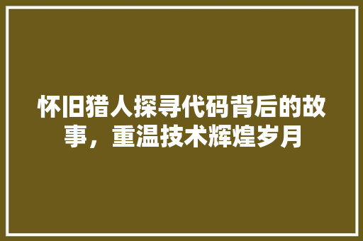 怀旧猎人探寻代码背后的故事，重温技术辉煌岁月