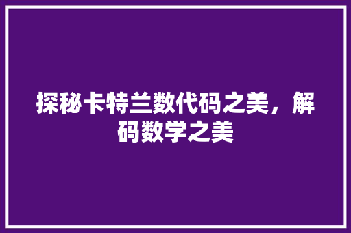探秘卡特兰数代码之美，解码数学之美