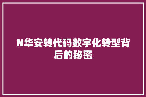 N华安转代码数字化转型背后的秘密