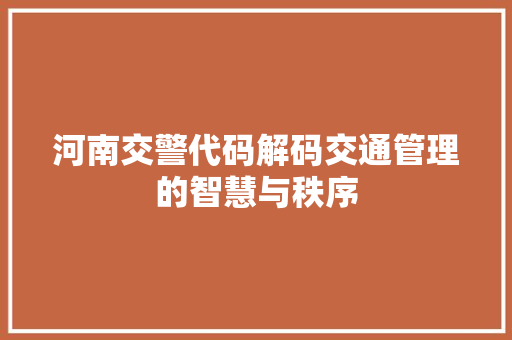 河南交警代码解码交通管理的智慧与秩序
