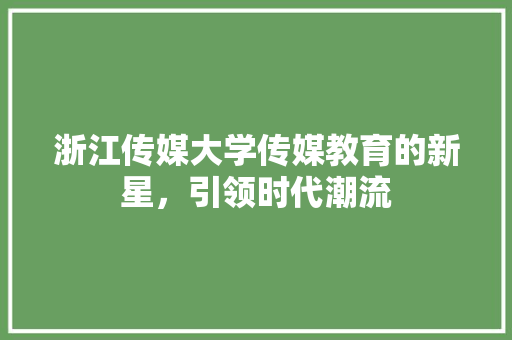 浙江传媒大学传媒教育的新星，引领时代潮流