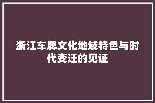 浙江车牌文化地域特色与时代变迁的见证