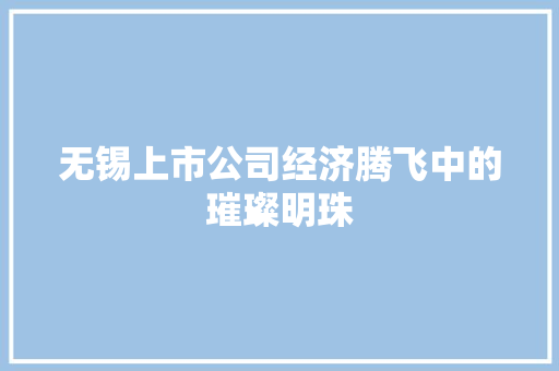 无锡上市公司经济腾飞中的璀璨明珠