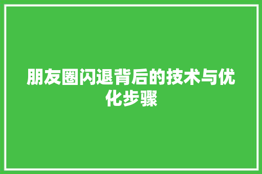朋友圈闪退背后的技术与优化步骤