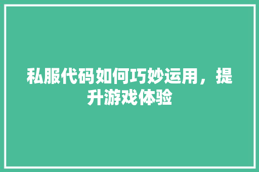 私服代码如何巧妙运用，提升游戏体验