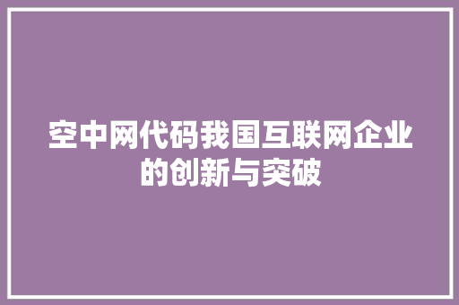 空中网代码我国互联网企业的创新与突破
