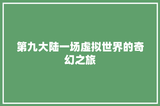 第九大陆一场虚拟世界的奇幻之旅