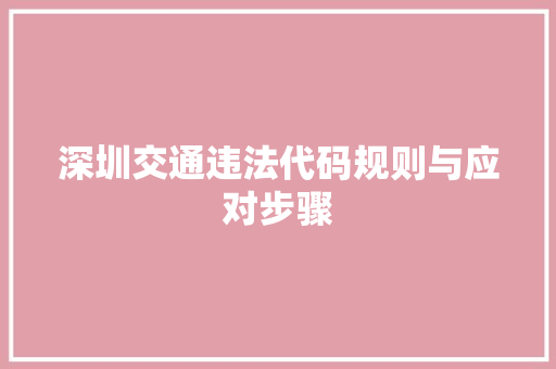 深圳交通违法代码规则与应对步骤