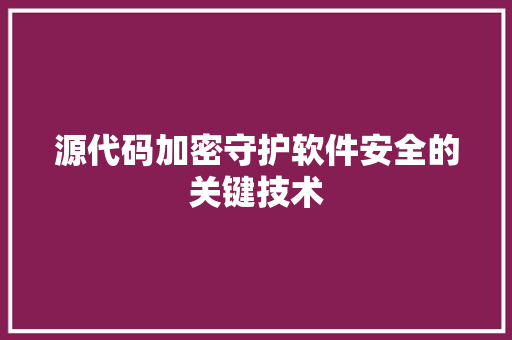 源代码加密守护软件安全的关键技术