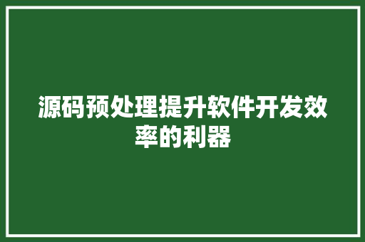 源码预处理提升软件开发效率的利器