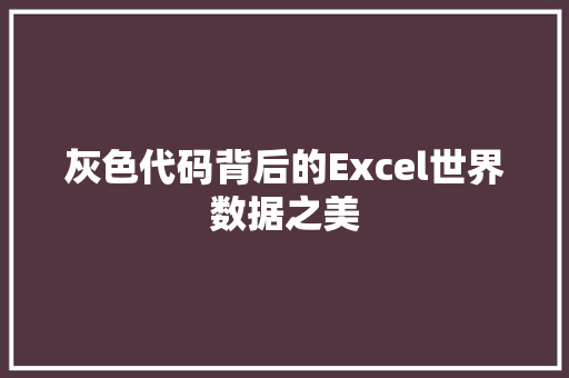 灰色代码背后的Excel世界数据之美