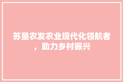苏垦农发农业现代化领航者，助力乡村振兴
