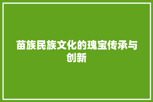 苗族民族文化的瑰宝传承与创新