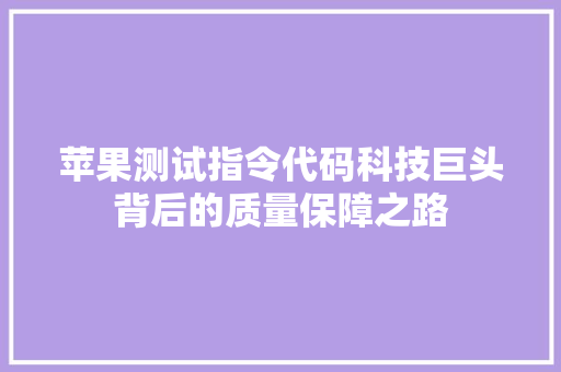 苹果测试指令代码科技巨头背后的质量保障之路