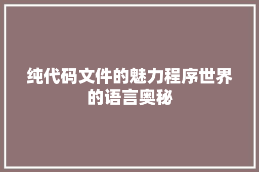 纯代码文件的魅力程序世界的语言奥秘