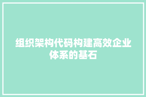 组织架构代码构建高效企业体系的基石