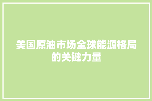 美国原油市场全球能源格局的关键力量