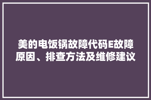 美的电饭锅故障代码E故障原因、排查方法及维修建议